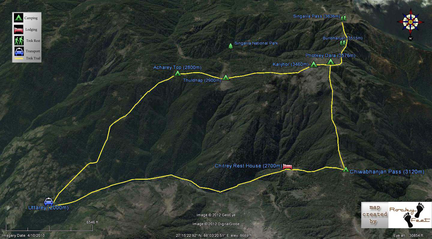 Singalila pass Trek map