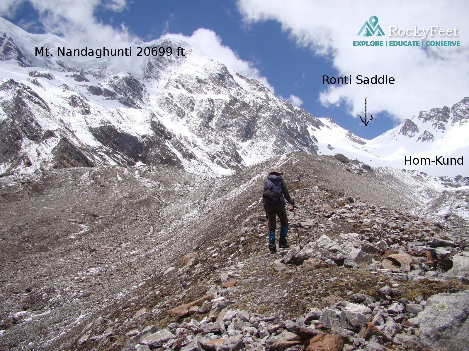 Plodding towards Ronti saddle through old moraine ridges. .